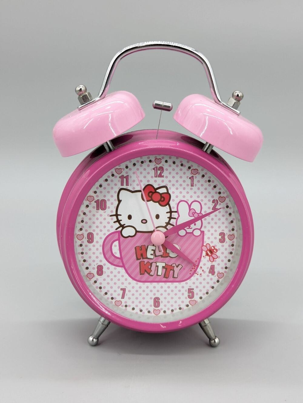 Sanrio 2010 Double Bell Hello Kitty Alarm Clock Pink Analog Desk Top Clock